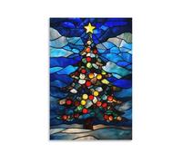 Benoumoney Christmas Tree Stained Glass Décoration Murale Pour Chambre À Coucher, Bureau, Cuisine, Galerie, Couloir, Salle De Bain - Toile Prête À Accrocher Pour Chambre À Coucher 24x36inch(60x90cm)