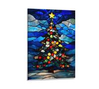 Benoumoney Christmas Tree Stained Glass Tableaux Sur Toile Pour Le Mur Du Salon, De La Chambre, De La Cuisine, Du Couloir Ou Des Escaliers, Art Mural 16x24inch(40x60cm)
