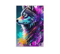 Benoumoney Colorful Wolf Art Print-1 Tableaux Muraux Pour Salon, Décoration Mignonne, Toile Prête À Accrocher Pour Le Salon 20x30inch(50x75cm)