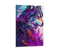 Benoumoney Colorful Wolf Art Print Tableaux Muraux Pour Salon, Décoration Mignonne, Toile Prête À Accrocher Pour Le Salon 12x18inch(30x45cm)