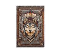 Benoumoney Native American Wolf Tapestry Tableaux Muraux Pour Salon, Bureau, Cuisine, Galerie, Couloir, Salle De Bain, Décoration Murale, Toile Prête À Accrocher Pour Salon 08x12inch(20x30cm)