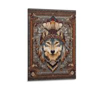 Benoumoney Native American Wolf Tapestry Tableaux Muraux Pour Salon, Décoration Mignonne Pour Chambre, Toile Prête À Accrocher Pour Chambre 08x12inch(20x30cm)