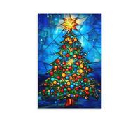 Benoumoney Stained Glass Christmas Tree Art Décorations Pour Salon, Chambre De Garçon, Chambre De Fille, Toile Pour Salon 24x36inch(60x90cm)