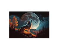 Benoumoney Wolf Howling at Moon Wall Art Print Tableaux Muraux Pour Salon, Salle De Bain, Décoration, Toile 24x36inch(60x90cm)
