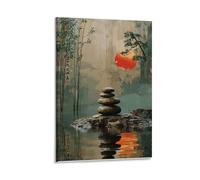 Benoumoney Zen Garden Rocks Impressions Murales Pour Salon, Décoration De Salle De Bain Rustique 08x12inch(20x30cm)