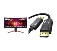 BenQ MOBIUZ EX3410R Écran Curved Gaming & KabelDirekt - Câble DisplayPort 8K, Blindage AIS spécial, Certification VESA - 2 m