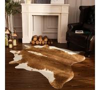 BENRON Tapis en Cuir de Vache synthétique de qualité supérieure pour Salon, Chambre à Coucher, décoration d'intérieur Occidentale, Tapis antidérapant avec Peaux d'animaux irrégulières, Marron Kaki