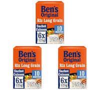 BEN'S ORIGINAL Riz Long Grain Sachet Cuisson 10 minutes 750g (Lot de 3)