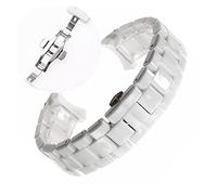 BENSOI 18 mm 22 mm compatible avec la montre en céramique Armani AR1400 AR1410 AR1403 AR1402AR1401 Bracelet de montre Bracelet Ceinture Noir Blanc Bouton papillon (Color : White silver, Size : 18mm