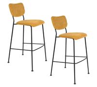 BENSON - Lot de 2 tabourets de bar en velours jaune Jaune