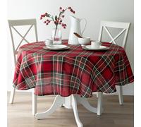Benson Mills Holiday Plaid Yarn Dyed Fabric Table Cloth, Holiday, Winter, and Christmas Tablecloth (70" Round, Red)
