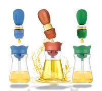 BENTFINE 3 Pcs 200ML Pinceau Distributeur d'Huile, 2 en 1 Distributeur d'Huile avec Pinceau en Silicone, Bouteille Distributrice d'Huile pour Cuisine/BBQ/Salade, Distributeur d'Huile d'Olive en Verre