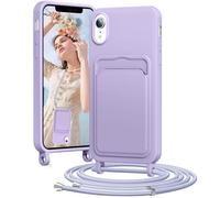 BENTIACC Chaîne de téléphone portable - Coque de protection en silicone pour iPhone XR - Avec compartiment pour cartes - Chaîne de cordon amovible - Anti-chocs - Violet