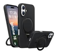 BENTIACC Coque Silicone Liquide pour iPhone 16, Anneau de Support magnétique, Étui de Protection Antichoc 4 Couches, Doublure en Microfibre Souple antirayures pour iPhone 16 (Noir)