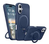 BENTIACC Coque Silicone Liquide pour iPhone 16, Anneau de Support magnétique, Étui de Protection Antichoc 4 Couches, Doublure en Microfibre Souple antirayures pour iPhone 16 (Bleu foncé)
