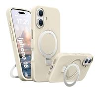 BENTIACC Coque Silicone Liquide pour iPhone 16, Anneau de Support magnétique, Étui de Protection Antichoc 4 Couches, Doublure en Microfibre Souple antirayures pour iPhone 16 (Blanc)