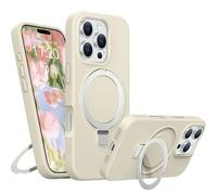 BENTIACC Coque Silicone Liquide pour iPhone 16 Pro, Anneau de Support magnétique, Étui de Protection Antichoc 4 Couches, Doublure en Microfibre Souple antirayures pour iPhone 16 Pro (Blanc)