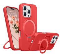 BENTIACC Coque Silicone Liquide pour iPhone 16 Pro, Anneau de Support magnétique, Étui de Protection Antichoc 4 Couches, Doublure en Microfibre Souple antirayures pour iPhone 16 Pro (Rouge)