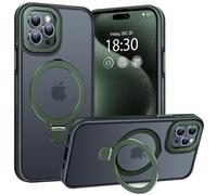 BENTIACC pour iPhone 15 Pro Max Coque Anneau de Support Magnétique Robuste Invisible, Coque Militaire Translucide Givrée, Résistante aux Chocs, aux Rayures et aux Empreintes Digitales（Vert foncé）