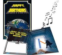 bentino Carte musicale XL avec sabre laser, Mega effets de lumière, carte d'anniversaire avec son, format A4, avec enveloppe, carte de vœux amusante pour anniversaire