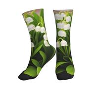 BEntLi Chaussettes d'équipage, chaussettes de compression, chaussettes de sport, chaussettes de mollet, chaussettes de yoga pour unisexe 40 cm,Impression de fleurs de muguet