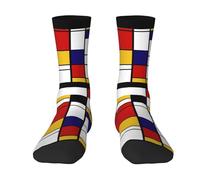 BeNtli Chaussettes d'équipage, chaussettes de compression chaussettes de sport de nouveauté décontractées 40 cm de long pour unisexe style artistique Mondrian composition de couleur rouge