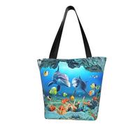 BeNtli Sac à bandoulière, fourre-tout en toile grand sac femmes sac à main décontracté sacs à provisions réutilisables,Poissons de corail des fonds marins Dauphins Imprimer Nuit étoilée