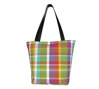 BeNtli Sac à bandoulière, fourre-tout en toile grand sac femmes sac à main décontracté sacs à provisions réutilisables,Madras Plaid Citron Vert