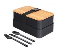 Bento Box Boîte à déjeuner japonaise avec compartiments - 3 couverts - Boîte à déjeuner avec couvercle en bambou pour l'école et le travail pour enfants et adultes