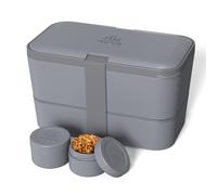 Umami Lunch Box Bento, Tout en-1 avec Couverts, Étanche, Encastrable, | 1500 ml, Premium boîte repas adulte, micro-ondable, 2 pots à sauce, passe au lave-vaisselle, compartimentée, Gris Carbone