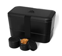 Umami Lunch Box Bento, Tout en-1 avec Couverts, Étanche, Encastrable, | 1500 ml, Premium boîte repas adulte, micro-ondable, 2 pots à sauce, passe au lave-vaisselle, compartimentée, Onyx Noir
