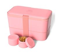 Umami Bento Lunch Box, Couverts & 2 Pots à Sauce Inclus, Boîte Repas Encastrable, Lunchbox Micro-Ondable, Boîte à Lunch Adulte Compartimentée, Bento Box, Rose Corail, 1500 ml
