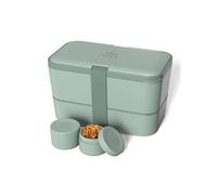 Umami Bento Lunch Box, Couverts & 2 Pots à Sauce Inclus, Boîte Repas Encastrable, Lunchbox Micro-Ondable, Boîte à Lunch Adulte Compartimentée, Bento Box, Vert Ardoise, 1500 ml