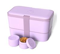 Umami Bento Lunch Box, Couverts & 2 Pots à Sauce Inclus, Boîte Repas Encastrable, Lunchbox Micro-Ondable, Boîte à Lunch Adulte Compartimentée, Bento Box, Violet Lavande, 1500 ml