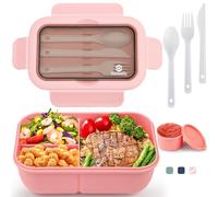 Bento Lunch Box,1250ml Boite Lunchbox Enfant Adulte Boite à Bento,Boîte à Lunch avec 3 Compartiments,Boîte à Déjeuner,Boite Bento pour Salades,Anti-Fuite Boite Repas avec Accessoires/Couverts(Rose)