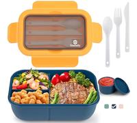 Bento Lunch Box,1250ml Boite Lunchbox Enfant Adulte Boite à Bento,Boîte à Lunch avec 3 Compartiments,Boîte à Déjeuner,Boite Bento pour Salades,Anti-Fuite Boite Repas avec Accessoires/Couverts(Bleu)