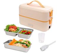 Bento Lunch Box Chauffante Electrique, 220V 300W 0.8L Boîte Repas, 2 Couches Compartiment,PTC Chauffe Plat Electrique, Jaune