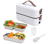 Bento Lunch Box Chauffante Electrique, 220V 300W 0.8L Boîte Repas, 2 Couches Compartiment,PTC Chauffe Plat Electrique pour Cuiseur