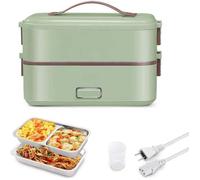 Bento Lunch Box Chauffante Electrique, 220V 300W 0.8L Boîte Repas, 2 Couches Compartiment,PTC Chauffe Plat Electrique, Vert