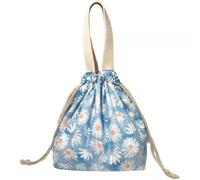 Bento Sac à lunch réutilisable, petit sac à lunch avec cordon de serrage, convient pour les filles et les femmes, le travail, le camping, le pique-nique (bleu marguerites)