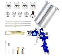 BENTOHKLE HVLP Pistolet de pulvérisation d'air à alimentation par gravité, kit de pistolet à air avec buse réglable de 1,4/1,7/2,0/2,5 mm et tasse en aluminium, convient pour apprêt de voiture,