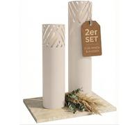 BENTSON Lot de 2 photophores design blanc ombragé I Colonne décorative pour jardin au design industriel I Photophore de jardin pour l'extérieur et l'intérieur I Lanterne extérieure I Rond I 95 cm + 75