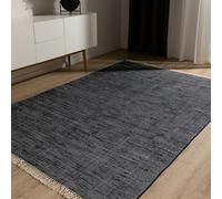 benuta Basic Tapis Coton Tom - Bleu foncé 200x300 cm - Tissé à Main - 100% recyclé - Compatible avec Chauffage au Sol - pour Salon, Chambre, Couloir, Salle à Manger