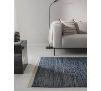 benuta Basic Tapis Coton Tom - Bleu foncé 60x100 cm - Tissé à Main - 100% recyclé - Compatible avec Chauffage au Sol - pour Salon, Chambre, Couloir, Salle à Manger