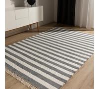 benuta Basic Tapis Coton Tom - Gris/Crème 70x120 cm - Tissé à Main - 100% recy ompatible avec Chauffage au Sol - pour Salon, Chambre, Couloir, Salle à Manger