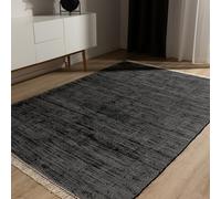 benuta Basic Tapis Coton Tom - Noir 160x230 cm - Tissé à Main - 100% recyclé - Compatible avec Chauffage au Sol - pour Salon, Chambre, Couloir, Salle à Manger