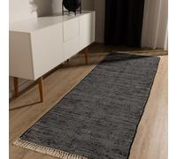benuta Basic Tapis Coton Tom - Noir 80x300 cm - Tissé à Main - 100% recy ompatible avec Chauffage au Sol - pour Salon, Chambre, Couloir, Salle à Manger