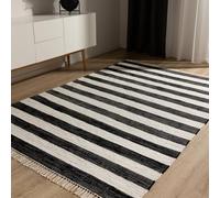 benuta Basic Tapis Coton Tom - Noir/Crème 70x120 cm - Tissé à Main - 100% recy ompatible avec Chauffage au Sol - pour Salon, Chambre, Couloir, Salle à Manger