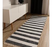 benuta Basic Tapis Coton Tom - Noir/Crème 70x200 cm - Tissé à Main - 100% recy ompatible avec Chauffage au Sol - pour Salon, Chambre, Couloir, Salle à Manger