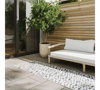 benuta Basic Tapis Exterieur Kaleo - Bleu/Blanc 80x300 cm - Géométrique - Intempéries et UV résistant Balcon, terrasse, Jardin, Cuisine, Salon, Couloir, Salle à Manger - Nettoyage Facile